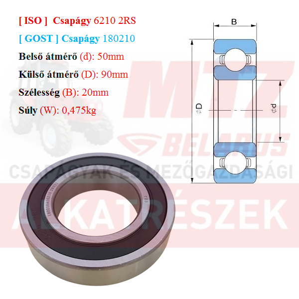 Csapágy 6210 2RS GPZгпз-36